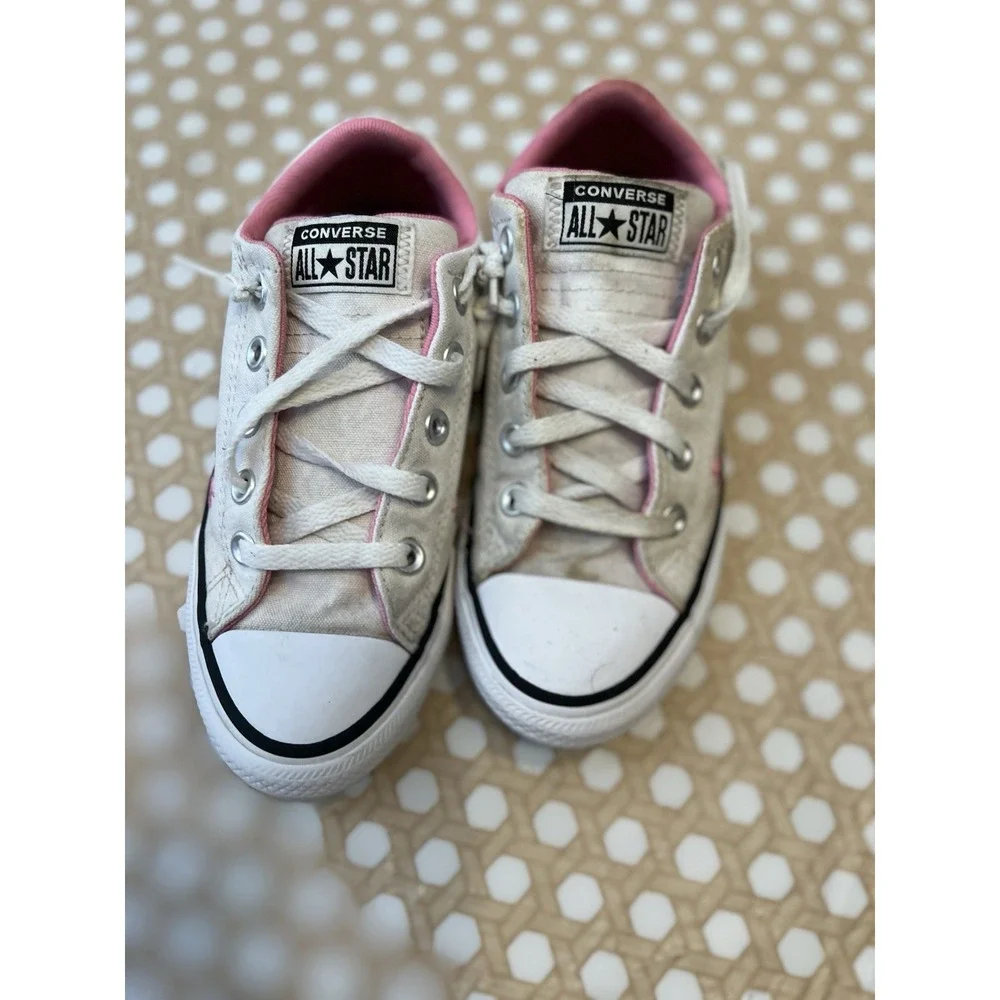Converse All Star Kid Girls Shoe Street White/Pink Girl's Sneakers Size 2